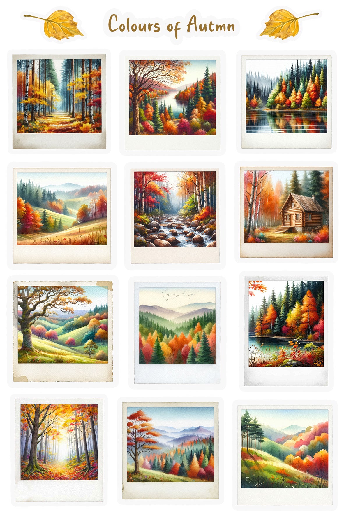 Colours of Autumn Landscapes Polaroids Sticker Sheet