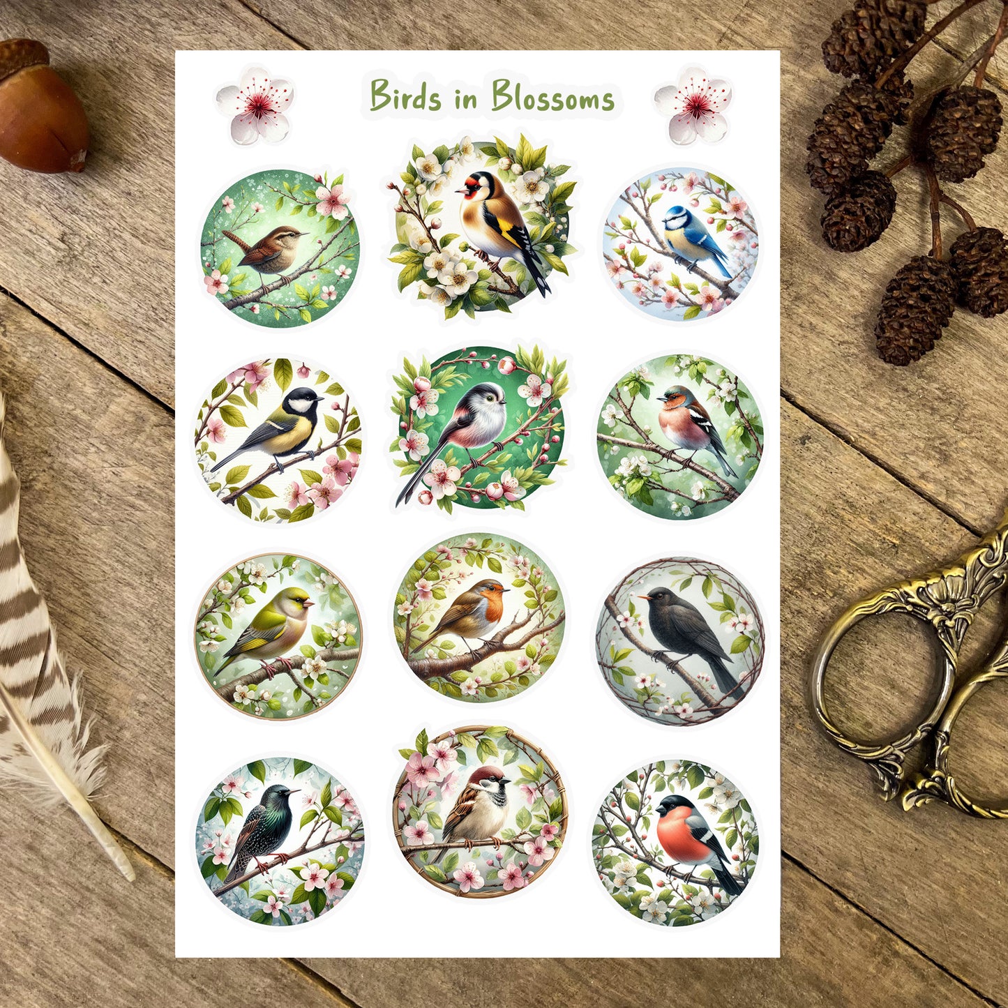 Garden Birds in Blossoms Sticker Sheet