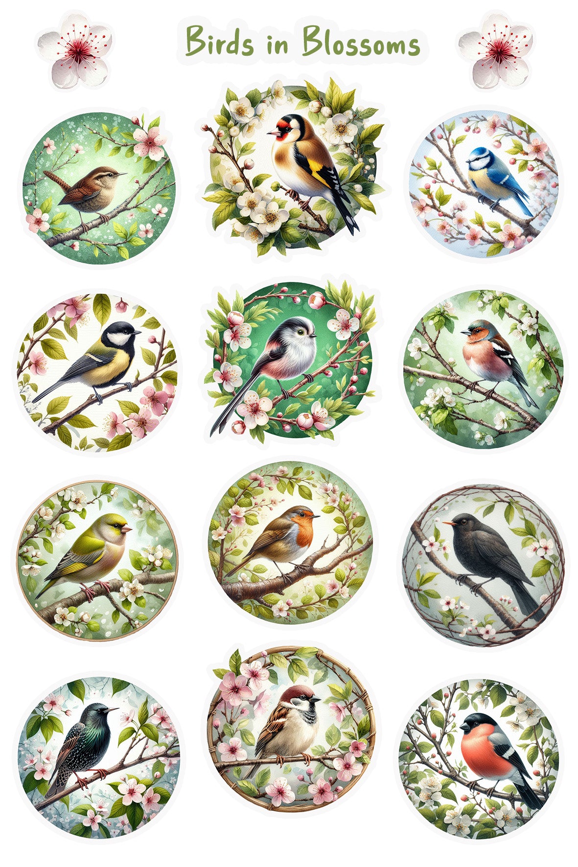 Garden Birds in Blossoms Sticker Sheet