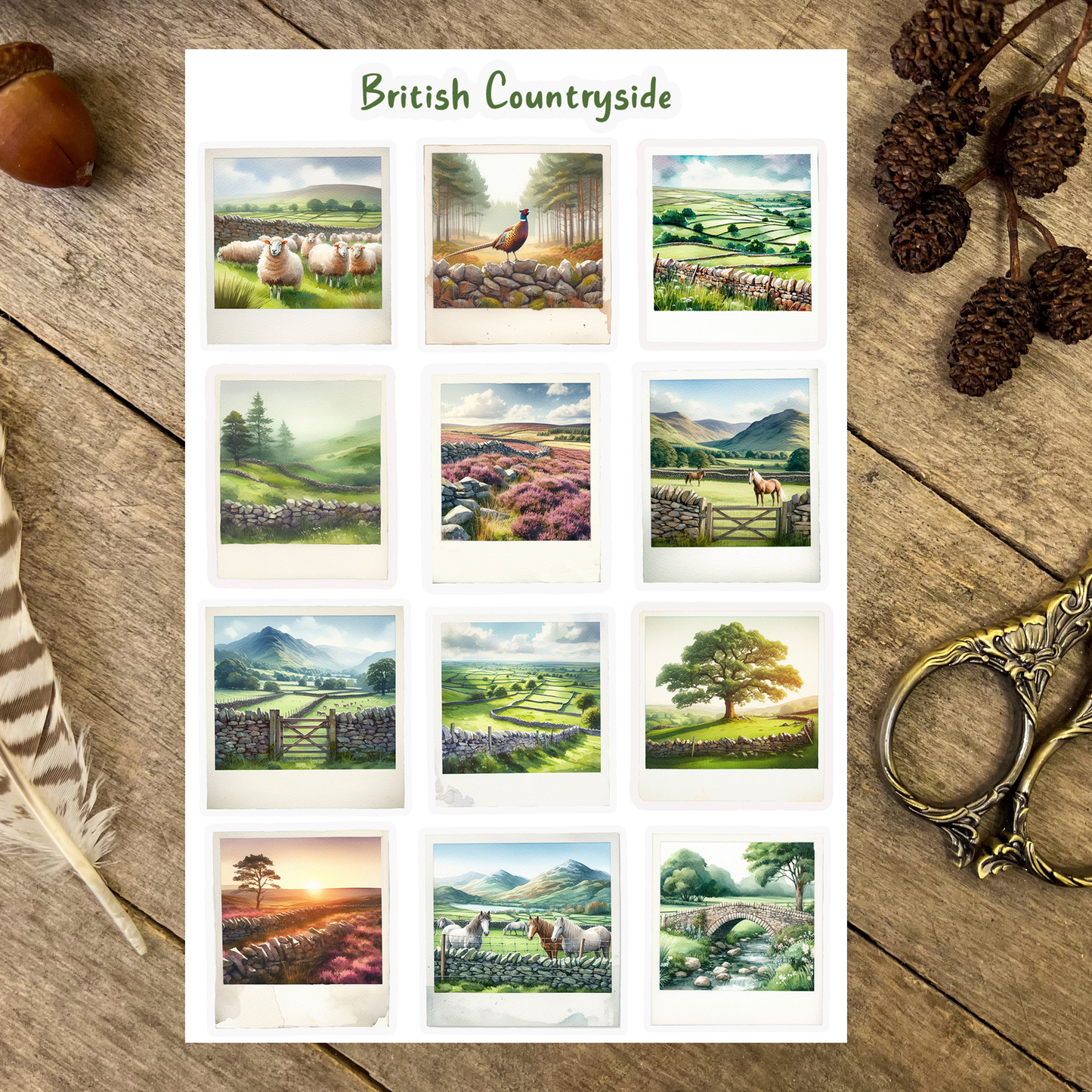 British Countryside Landscape Sticker Sheet