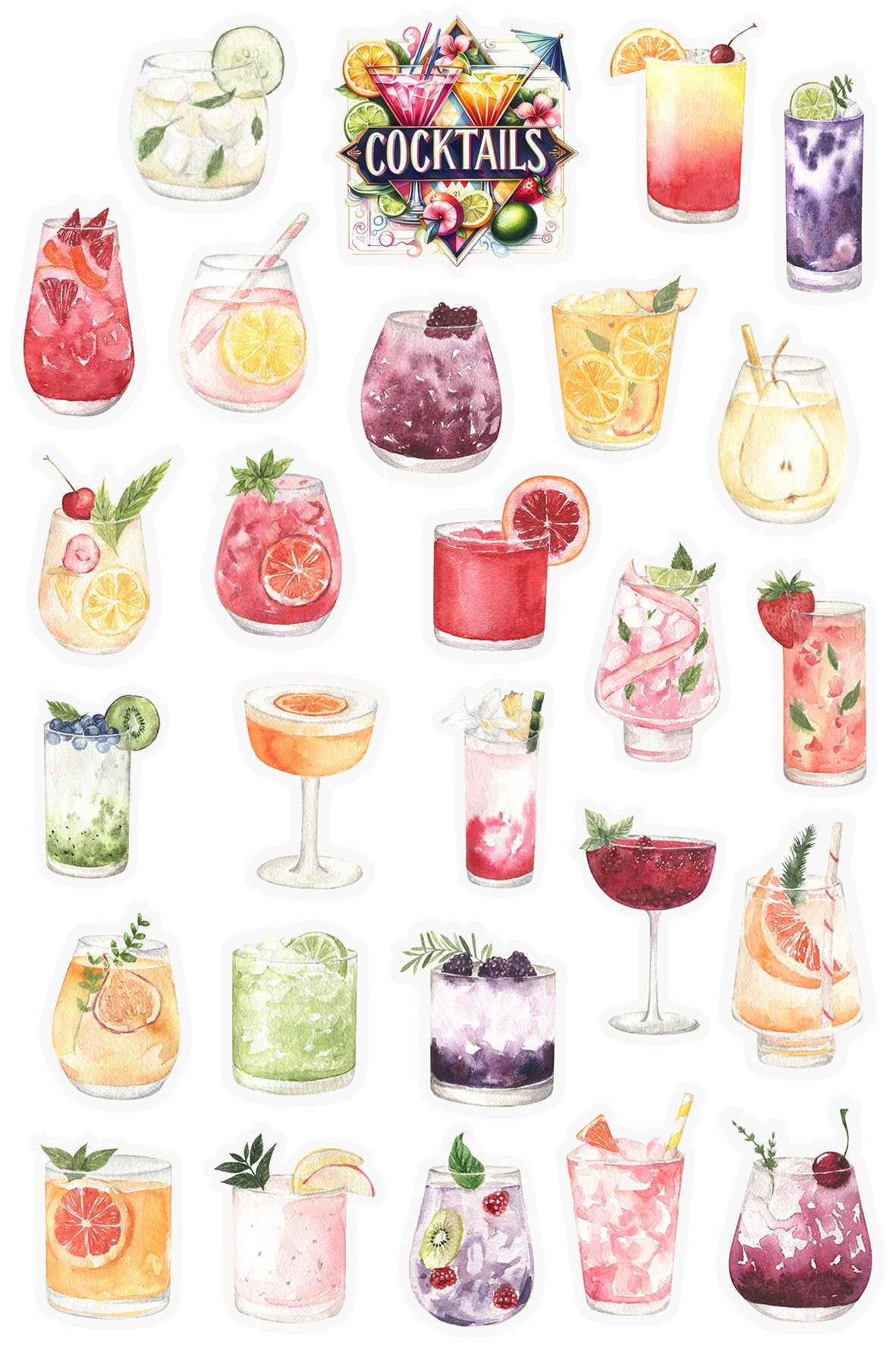 Summer Party Cocktails Sticker Sheet