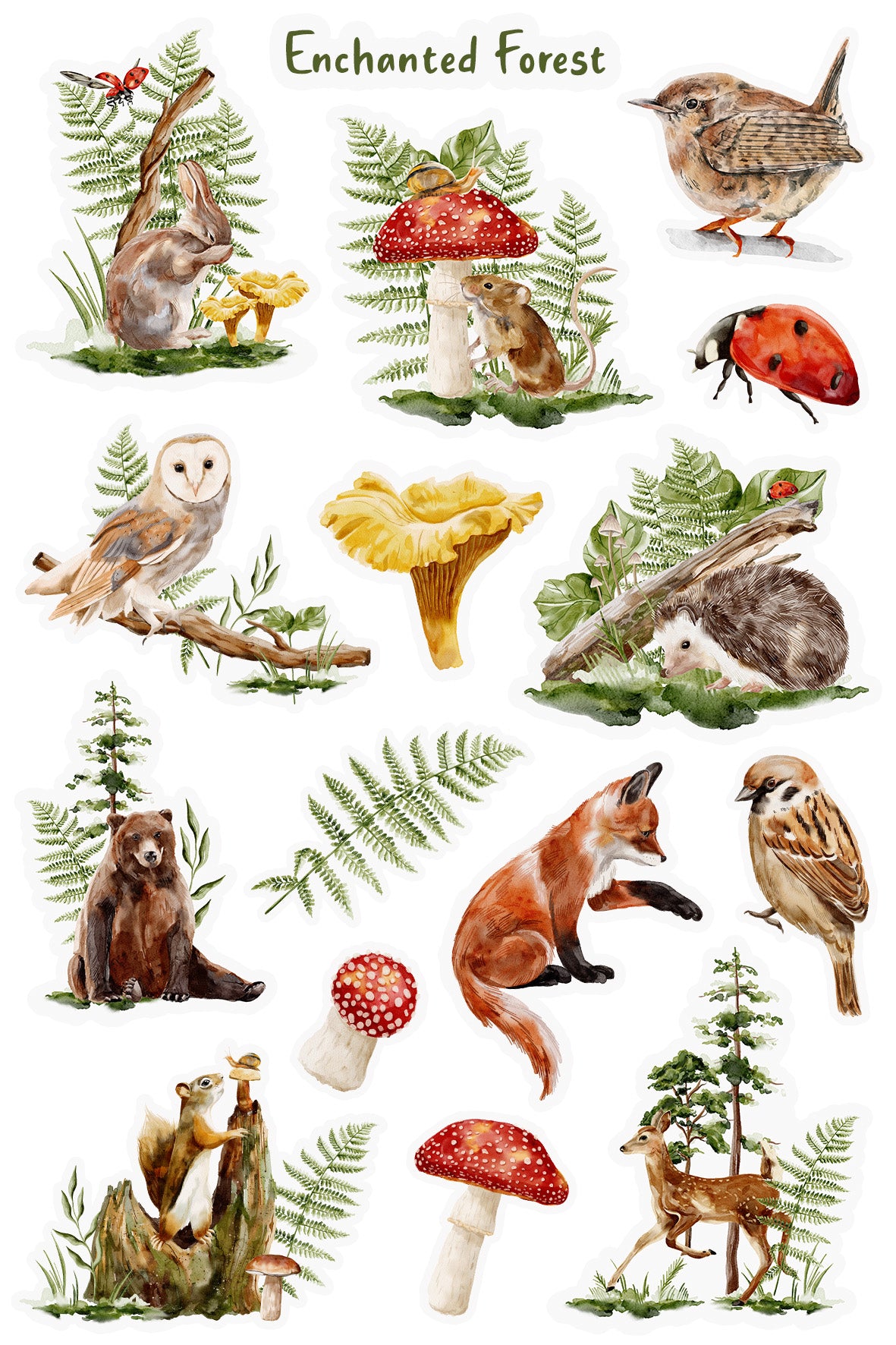 Enchanted Forest Wildlife Sticker Sheet