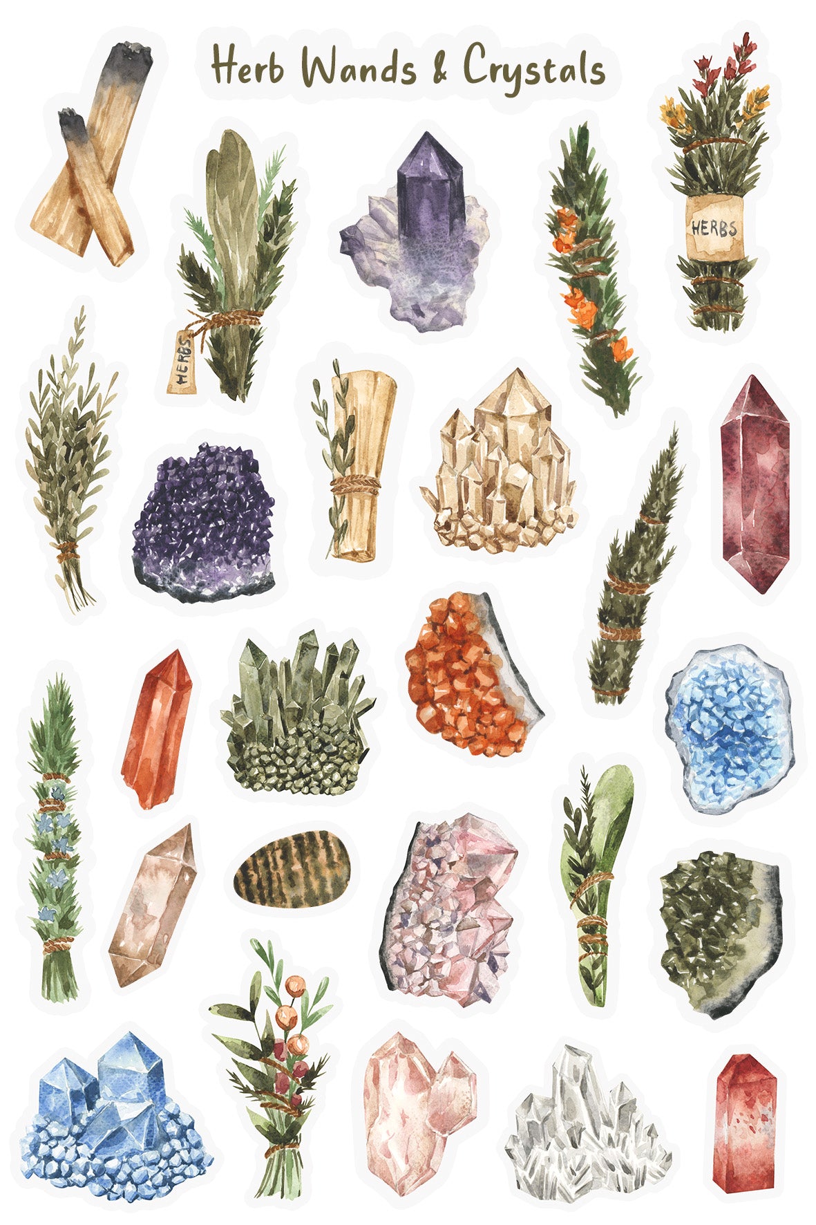 Herb Wands and Crystals Sticker Sheet