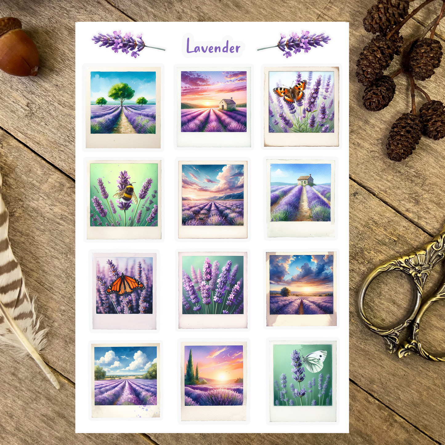 Lavender Fields Polaroids Sticker Sheet