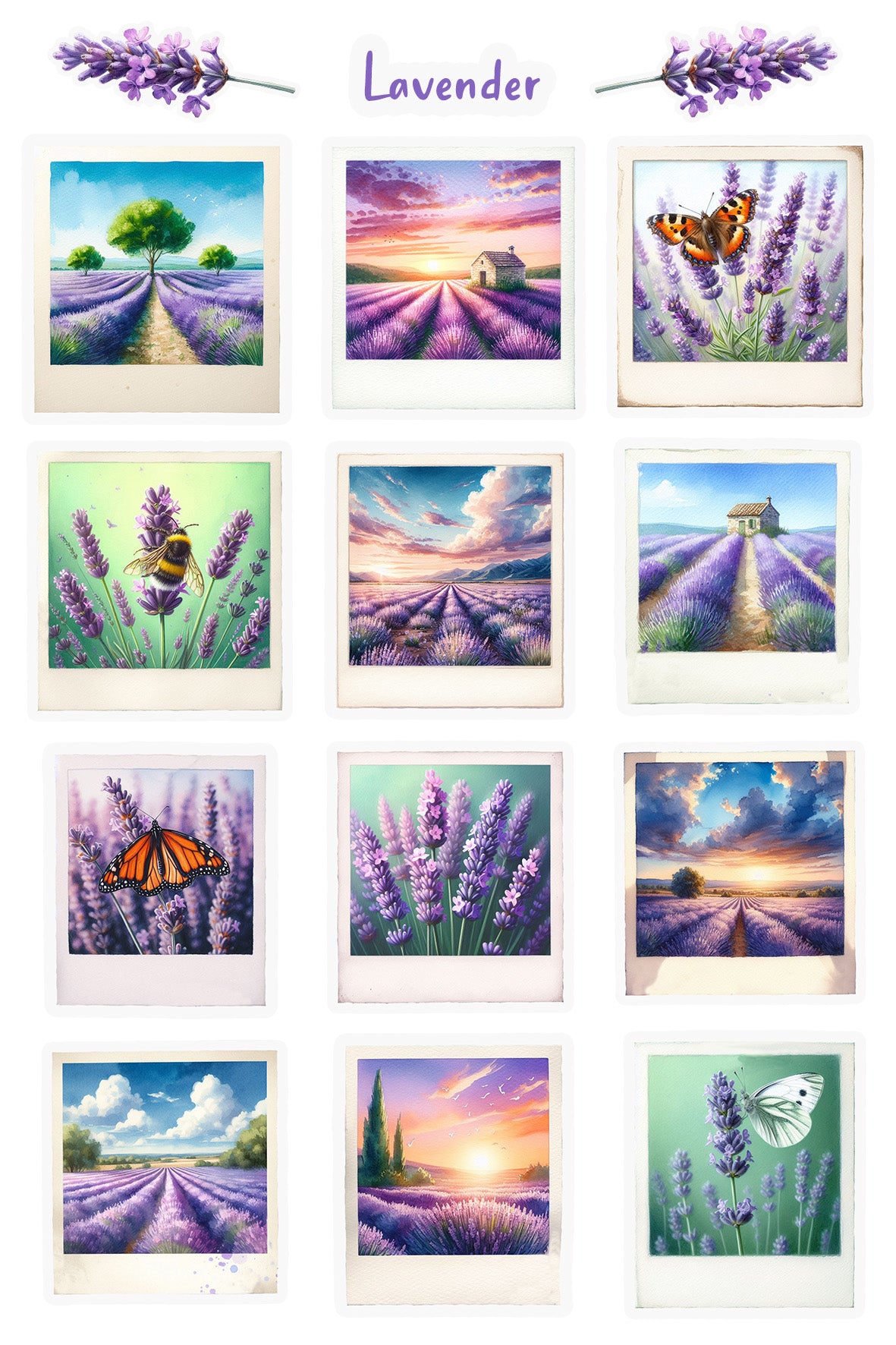 Lavender Fields Polaroids Sticker Sheet