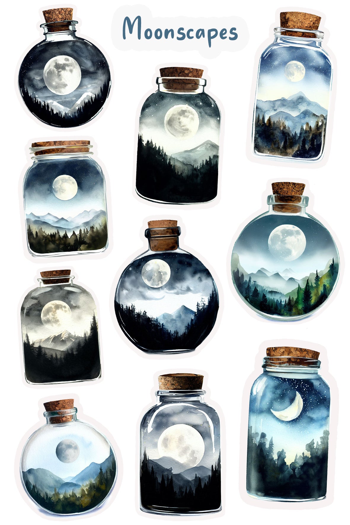 Moonscapes Full Moon Glass Terrarium Sticker Sheet