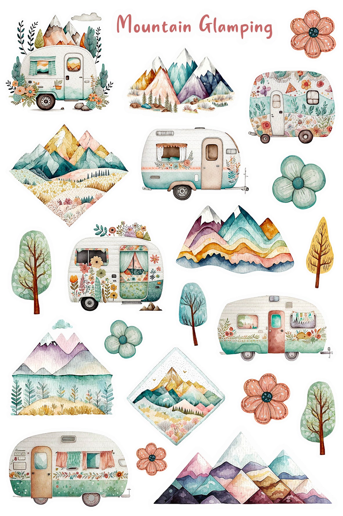 Caravan Camping Road Trip Sticker Sheet