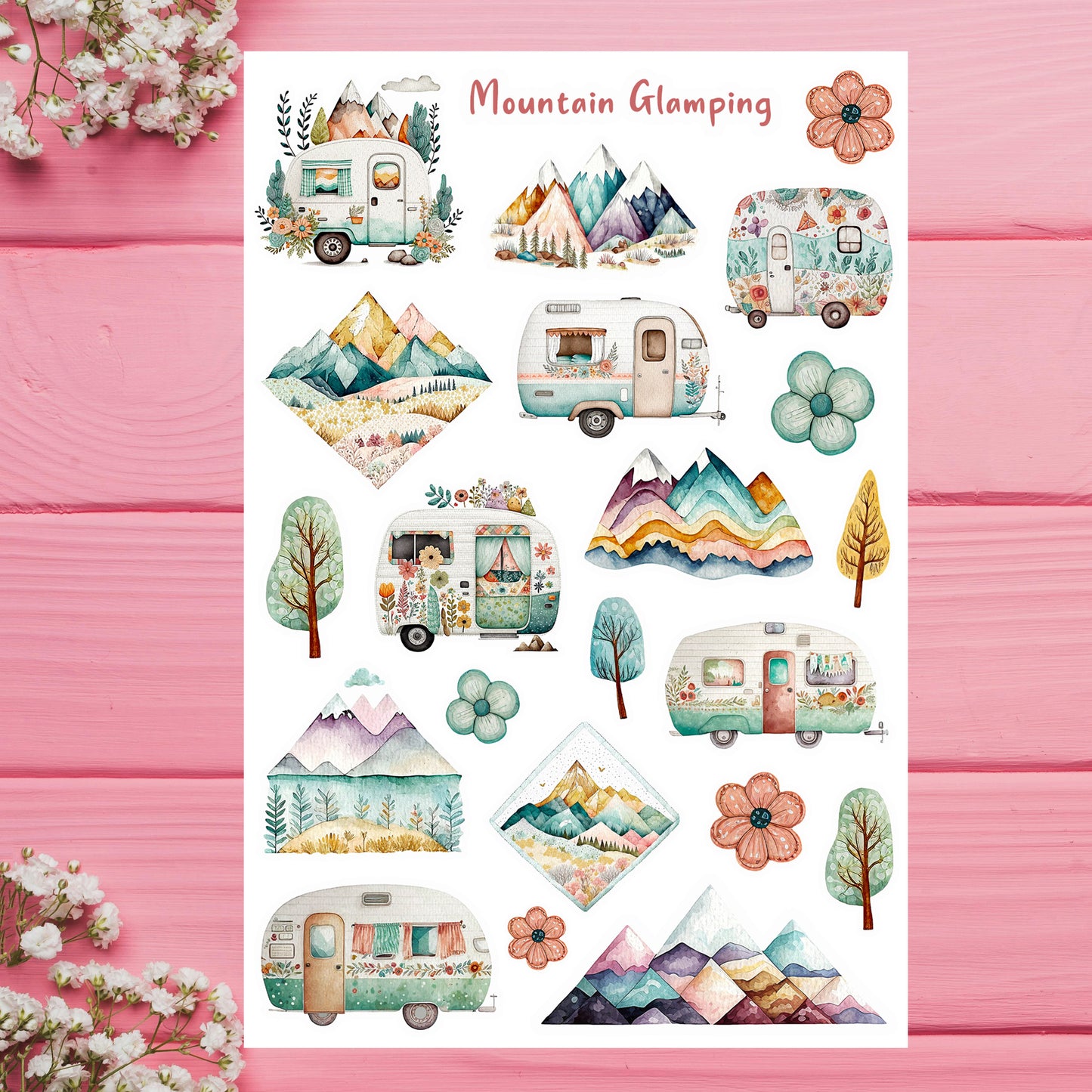 Caravan Camping Road Trip Sticker Sheet