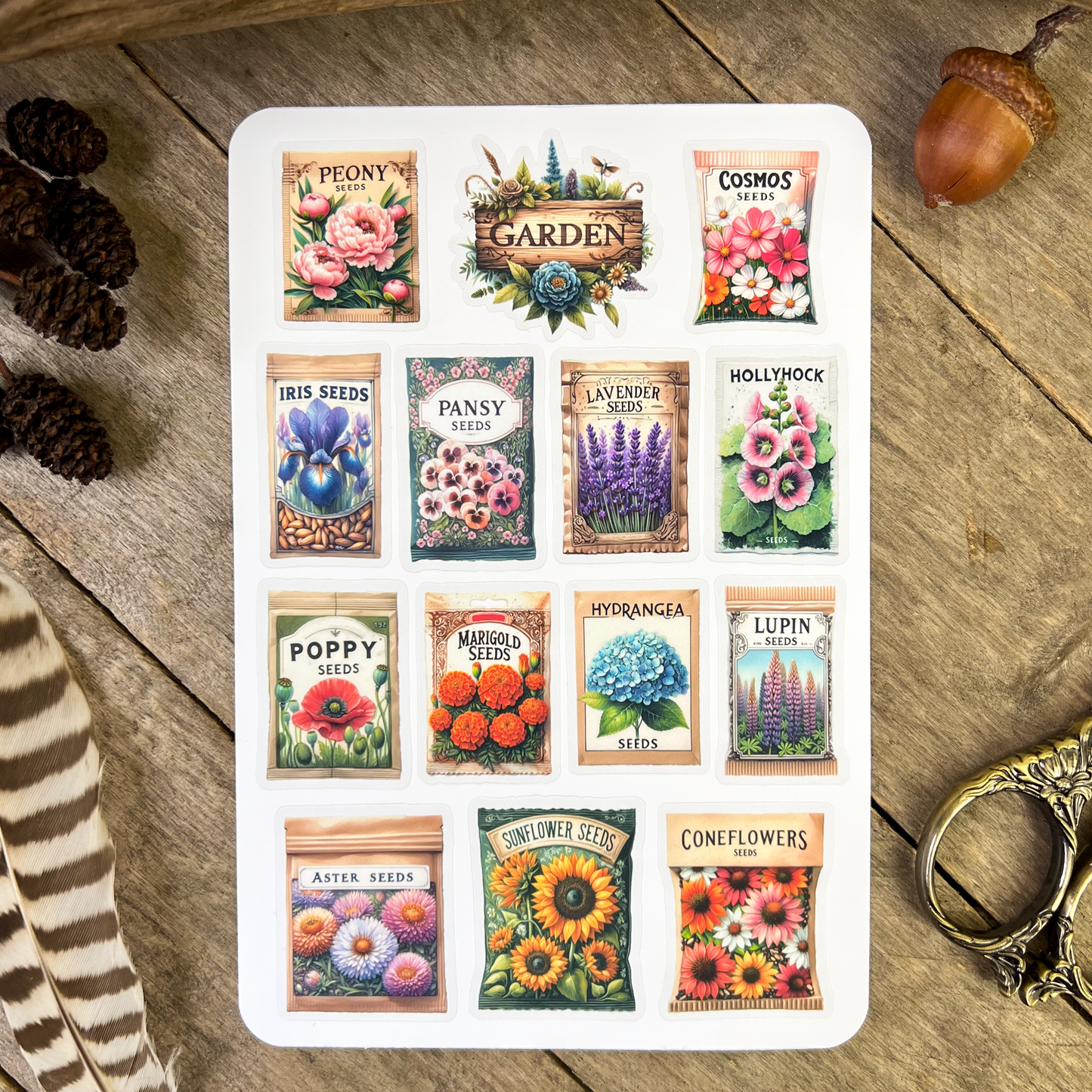 Garden Flowers Seeds Packets Sticker Sheet