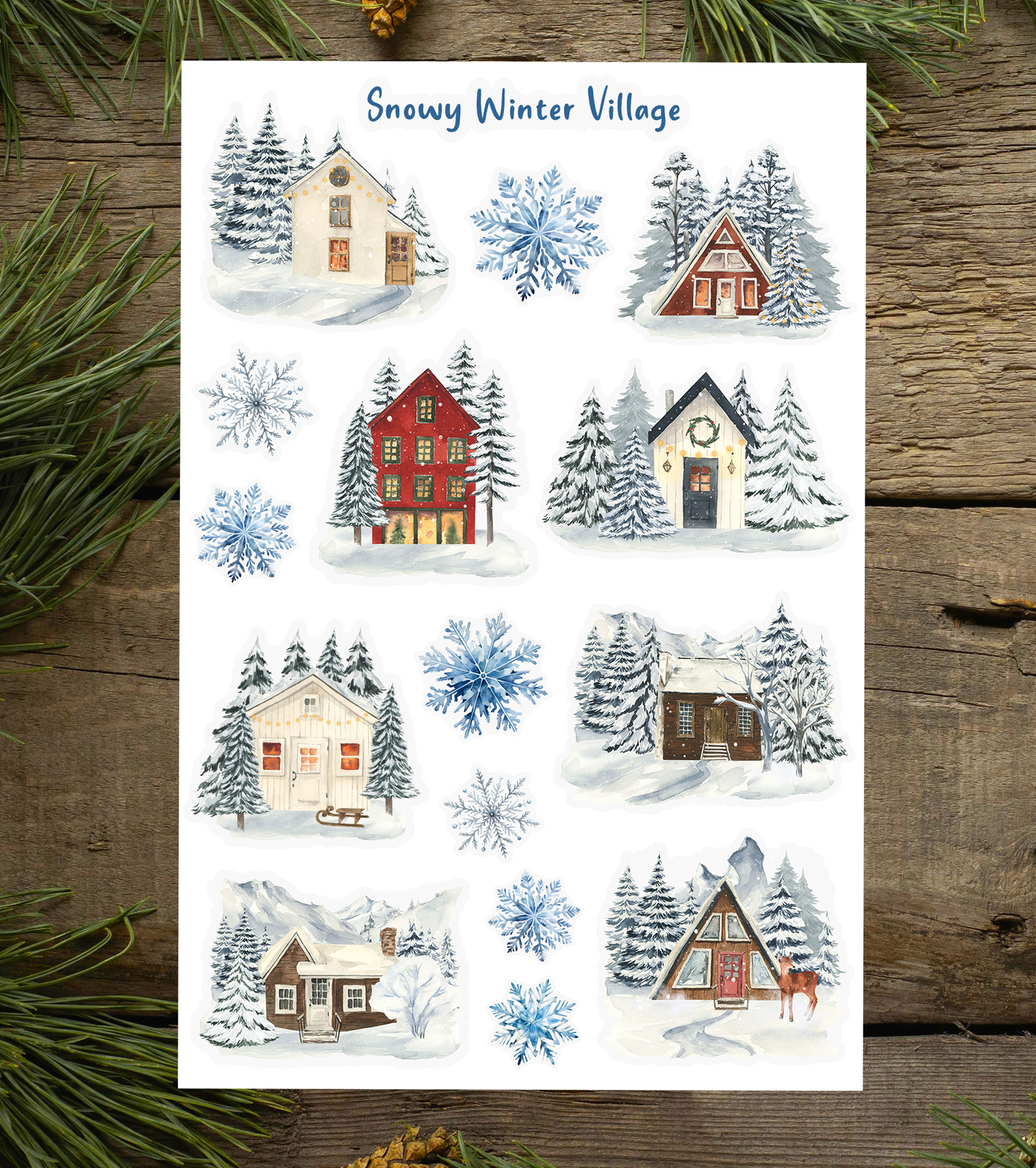 Snowy Winter Village Sticker Sheet