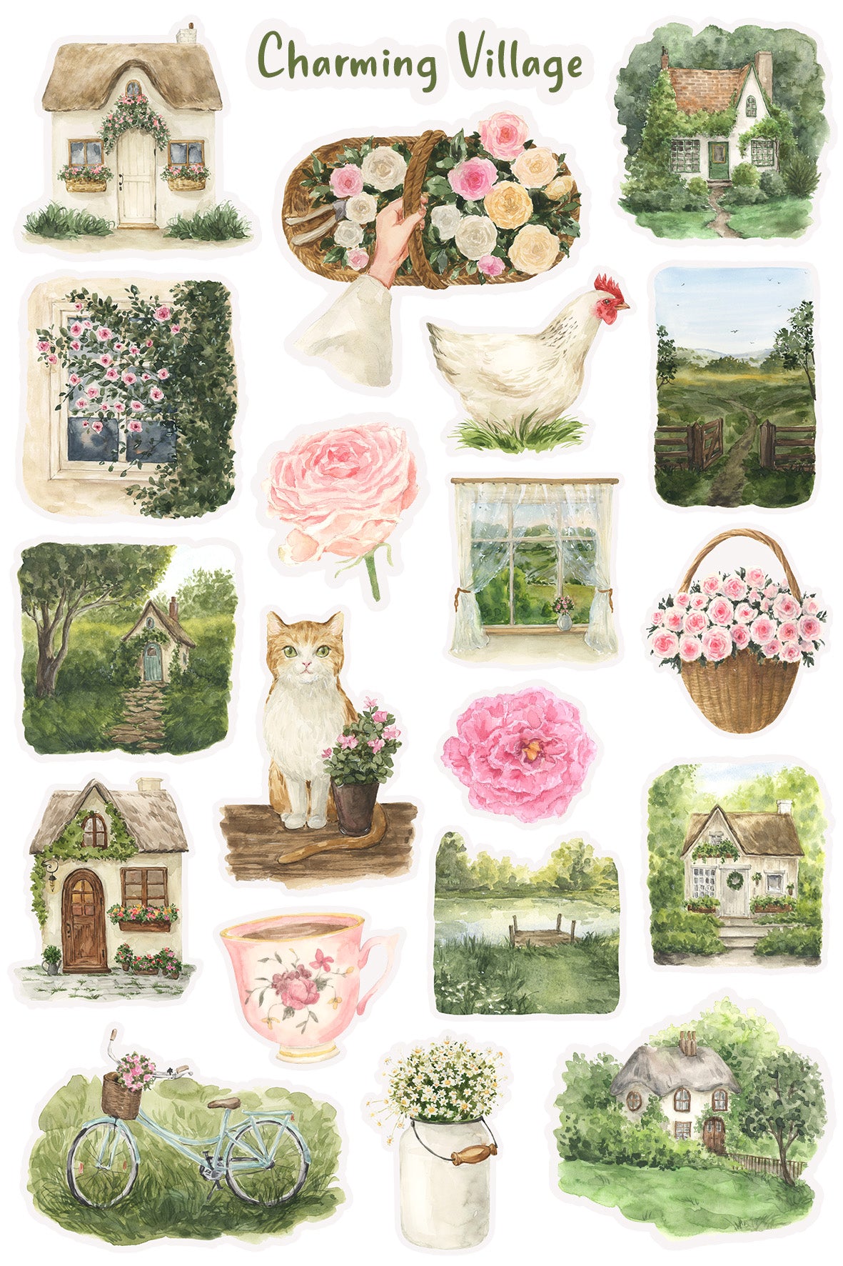 Charming English Village Garden Sticker Sheet