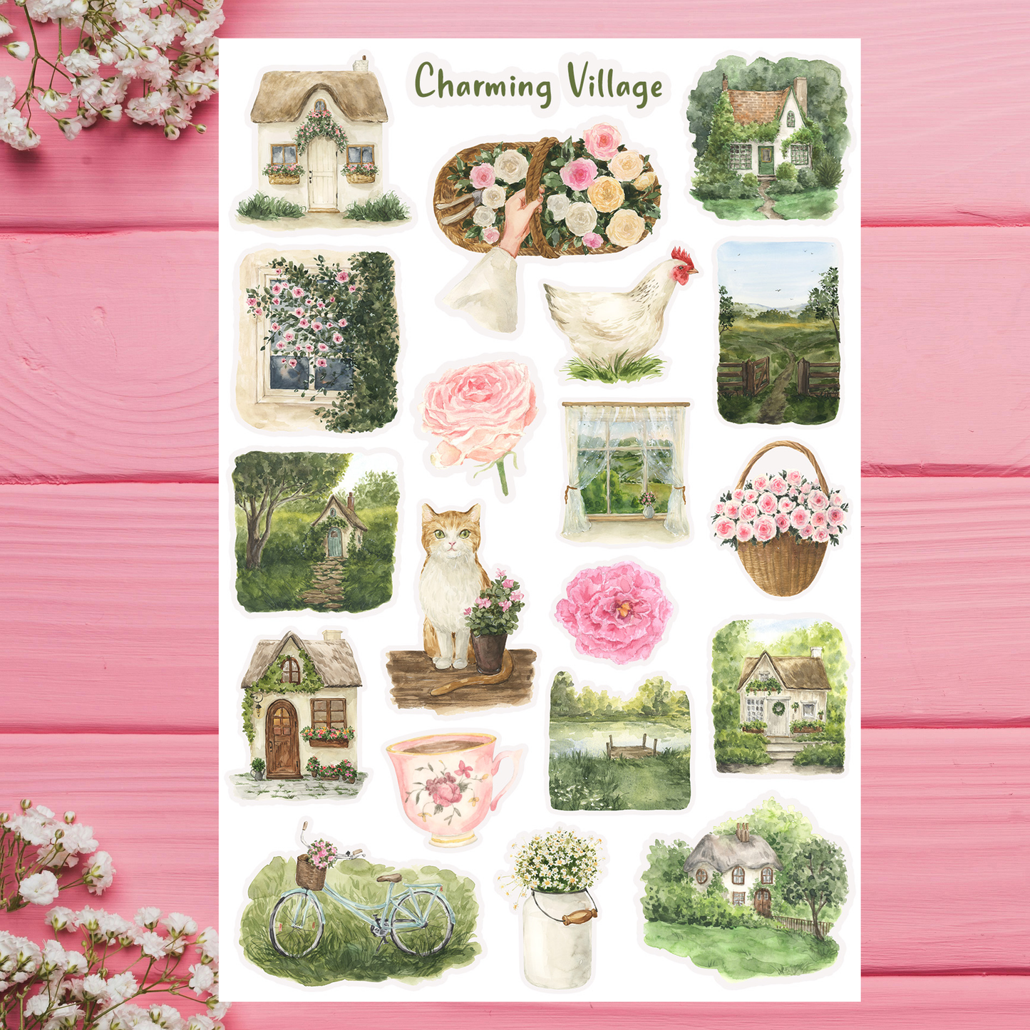 Charming English Village Garden Sticker Sheet