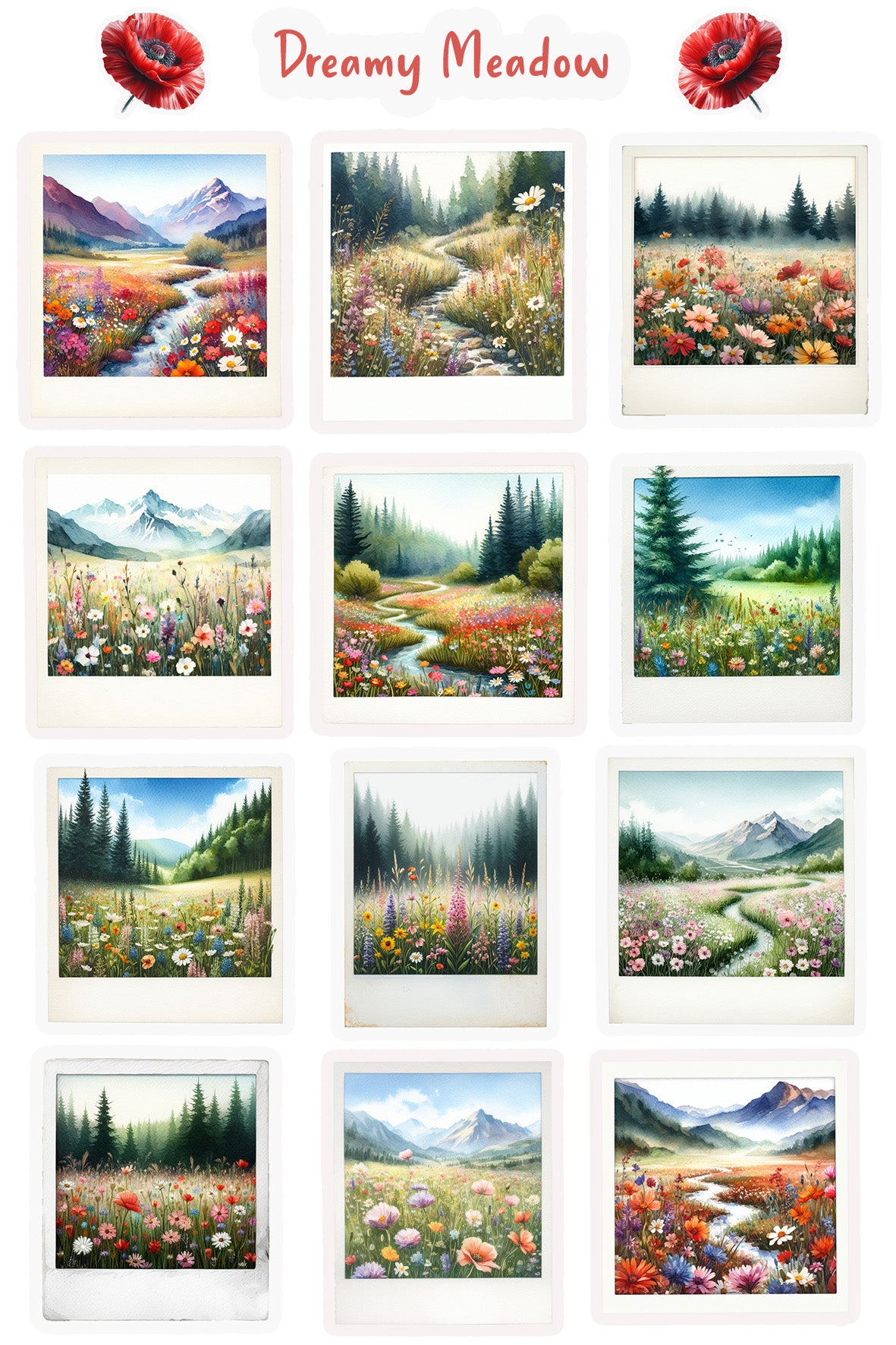 Dreamy Meadow Landscapes Sticker Sheet