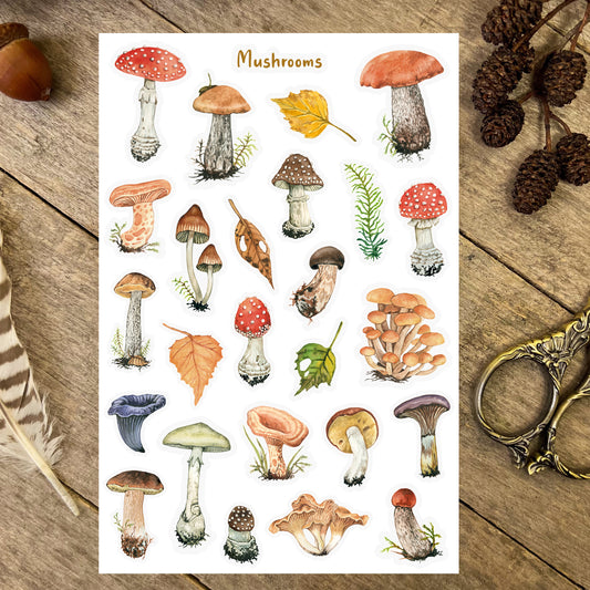 Autumnal Mushrooms Sticker Sheet