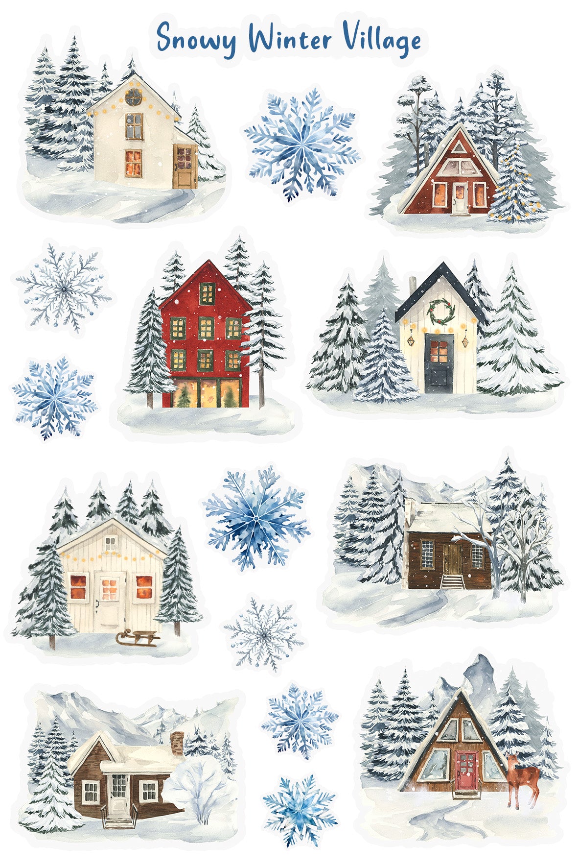 Snowy Winter Village Sticker Sheet