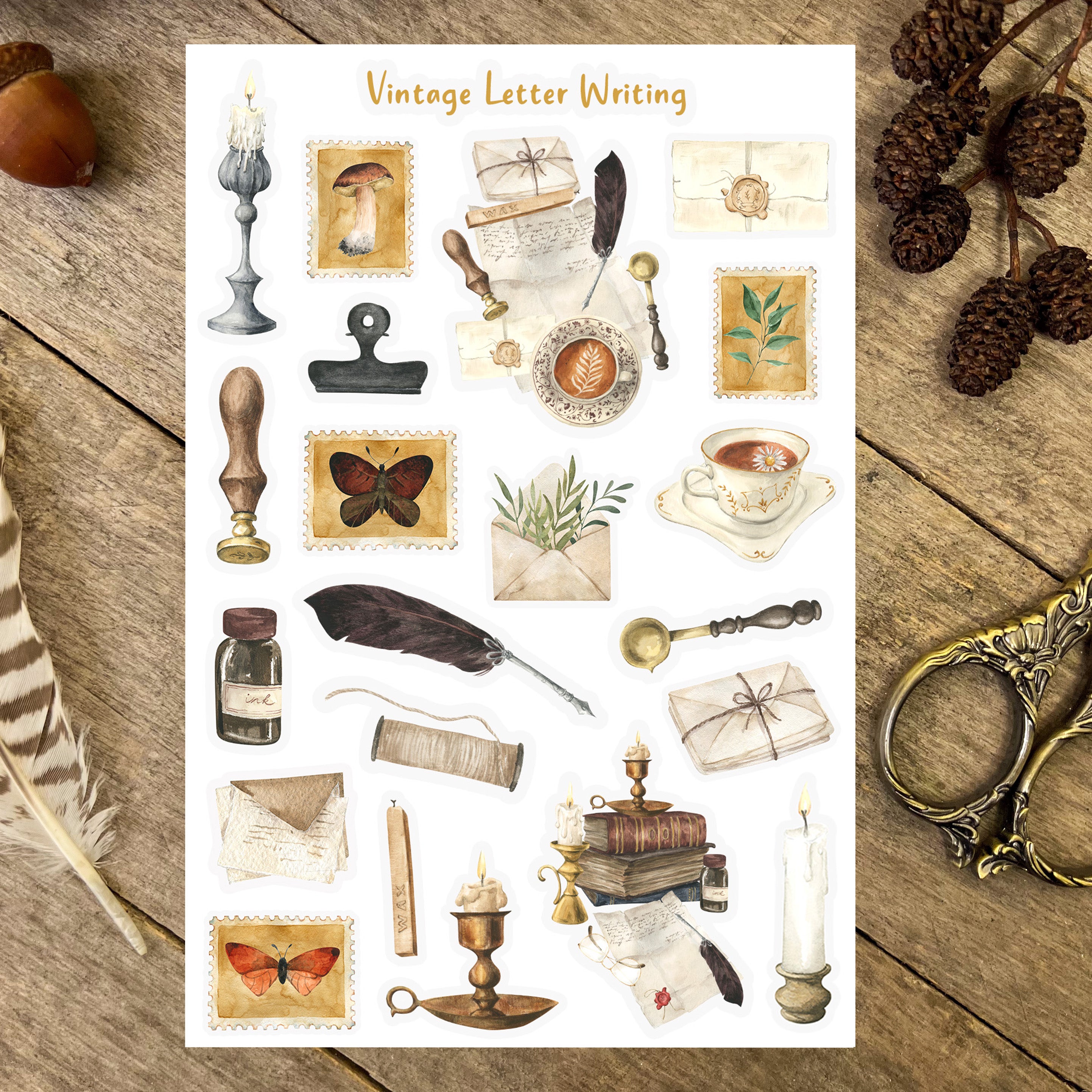 Page Writing Sticker Vintage Letter Writing Sticker Sheet – Wild Bird Studio